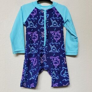 Caden Lane Neon Shark Long-Sleeve Swim Sunsuit.  Size 18-24 mths